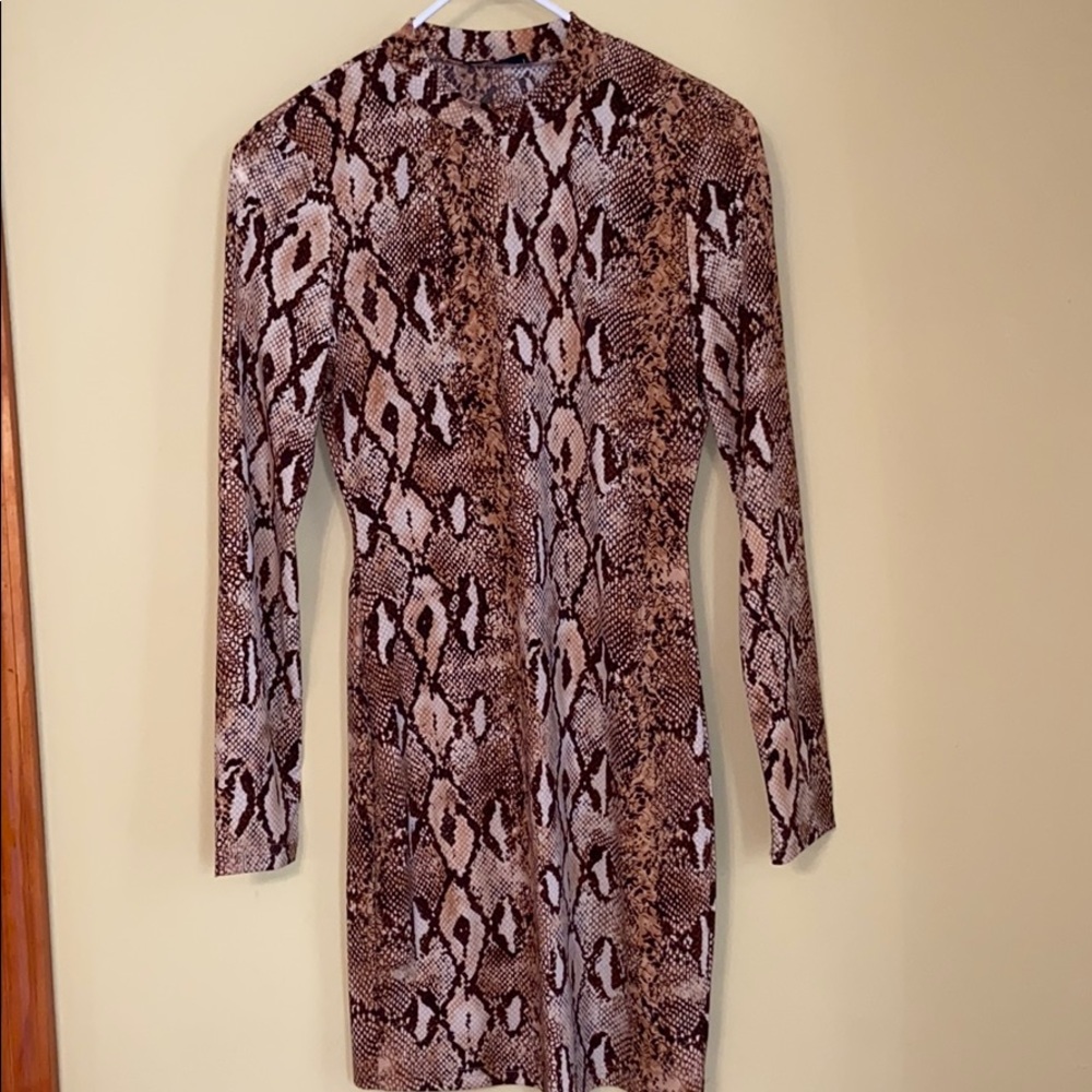 Shein Long sleeve crew neck snake skin dress